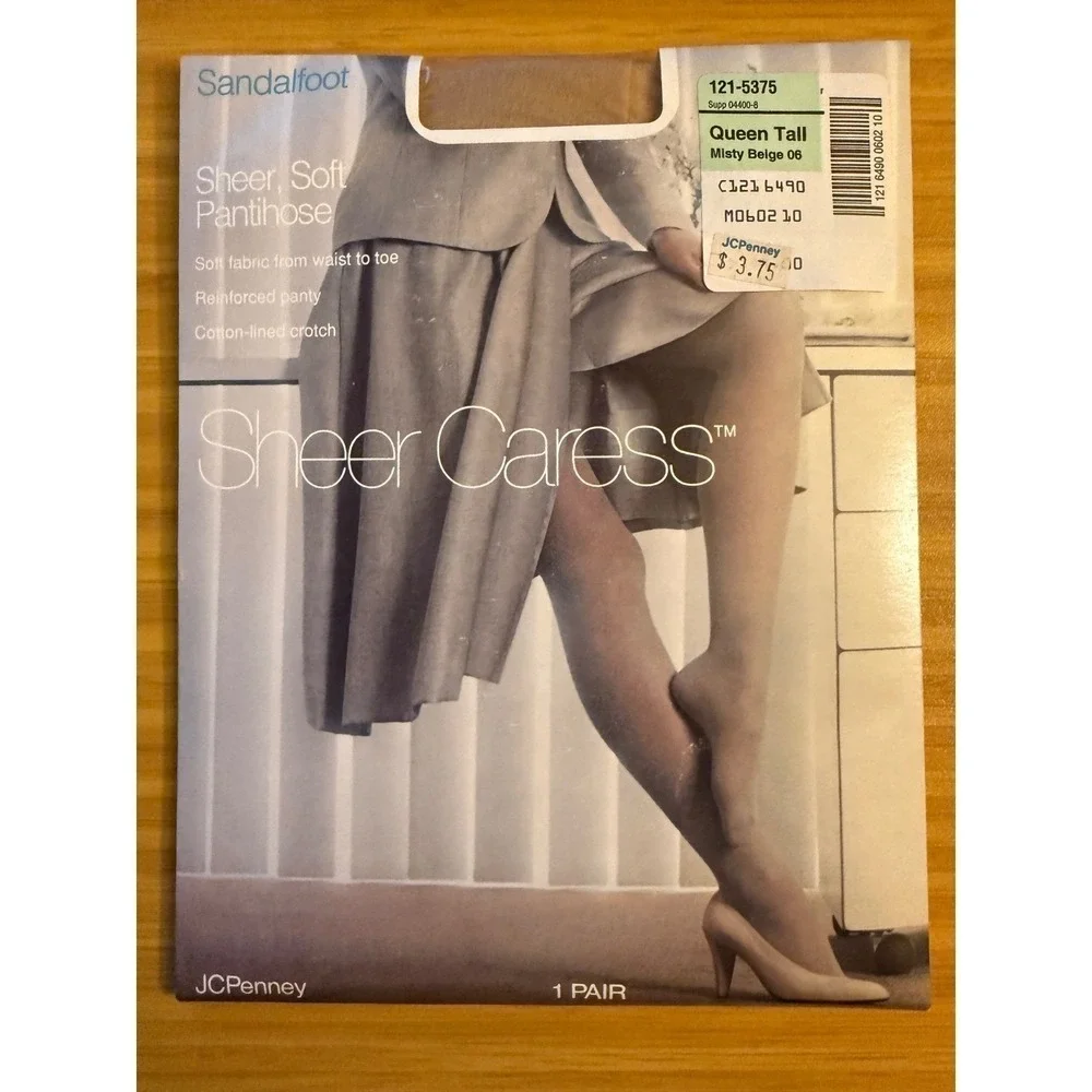 JCPenney Sheer Caress Pantyhose Queen Tall Misty Beige 08 Sandalfoot